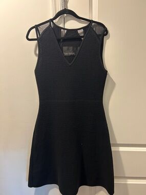 Yigal Azrouel Black Textured Mesh-Trim V-Neck Mini Dress